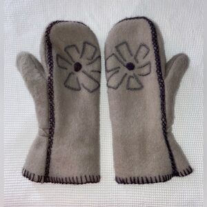 Vintage 100% beige‎ wool long mittens size Large